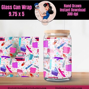 Glass Can Wrap -  Bookish Romance Vibrator Dark Spicy Smut Tropes Hand Drawn 300 DPI Png Instant Download Digital Papers Sublimation UV DTF
