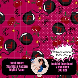 Seamless Pattern F Bomb Cherry Bomb Hand Drawn 300 DPI PNG Instant Download Digital Paper Fabric Sublimation Funny Cuss Words Fuck Coquette