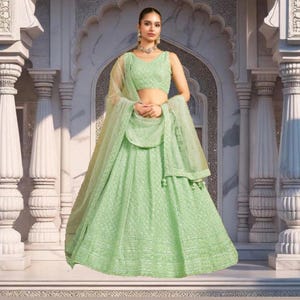 Green Lehenga Choli: Indian Wedding Wear, Georgette Embroidery