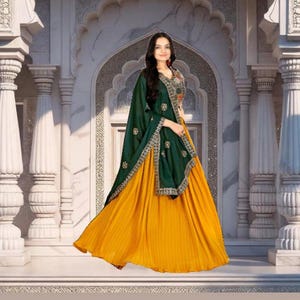 Yellow Lehenga Choli: Indian Wedding Wear, Fox Georgette, Embroidery