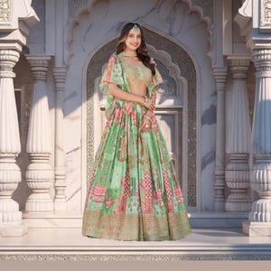 Green Digital Print Lehenga Choli: Indian Wedding Wear