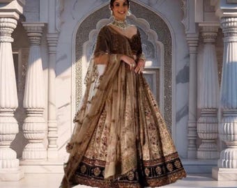 Embroidered Brown Lehenga Choli with Dupatta: Indian Wedding Wear