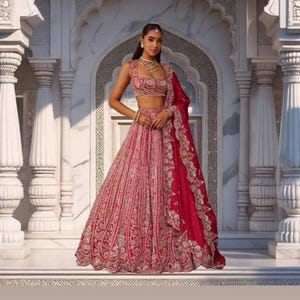 Red Georgette Lehenga Choli | Heavy Sequins Embroidery | Semi-Stitched Indian Ethnic Wear | Wedding & Function Outfit | 3 Meter Flair