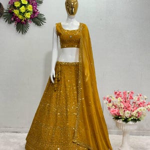 Yellow Lehenga Choli: Indian Wedding Wear with Mirror Work