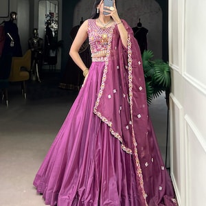 Magenta Lehenga Choli: Indian Wedding Wear, Sequins Embroidery