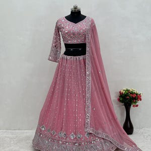 pink lehenga choli for women indian designer wedding wear engagment wear reception wear function wear chaniya choli for girl indian outfit