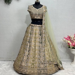 Green Lehenga Choli: Indian Wedding Wear, Mirror Embroidery