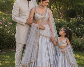 silver Lehenga Choli: Sequin Embroidery Indian Wedding Dress