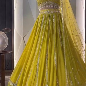 Yellow Lehenga Choli: Indian Wedding Wear, Embroidered Georgette