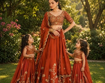 Orange Embroidered Lehenga Choli, Indian Wedding Bridal Party Wear, Festive Ethnic Outfit