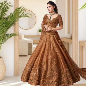 coffee brown color combination dress Enthralling Sequin Embroidered Coffee Color Gown with Design