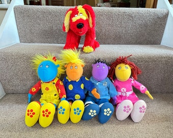 Conjunto completo vintage de 5 brinquedos macios Tweenies Milo Jake Fizz Bella 13&quot; Dolls Doodles Dog Bundle