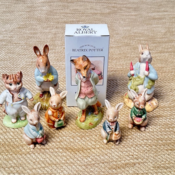 Royal Albert Beatrix Potter Tom Kitten Peter a mangé du radis Peter avec des jonquilles Foxy Whiskered Gentleman Bundle