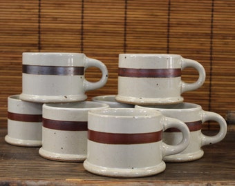 Vintage Dansk Niels Refsgaard Nielstone Spice Tan 'BLT' Stoneware MCM Set of 7 Coffee Mugs Made in Japan