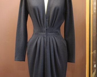 Vintage 1980s Early Donna Karan Designer Collection Iconic Wool Crepe Career Dress Size 4