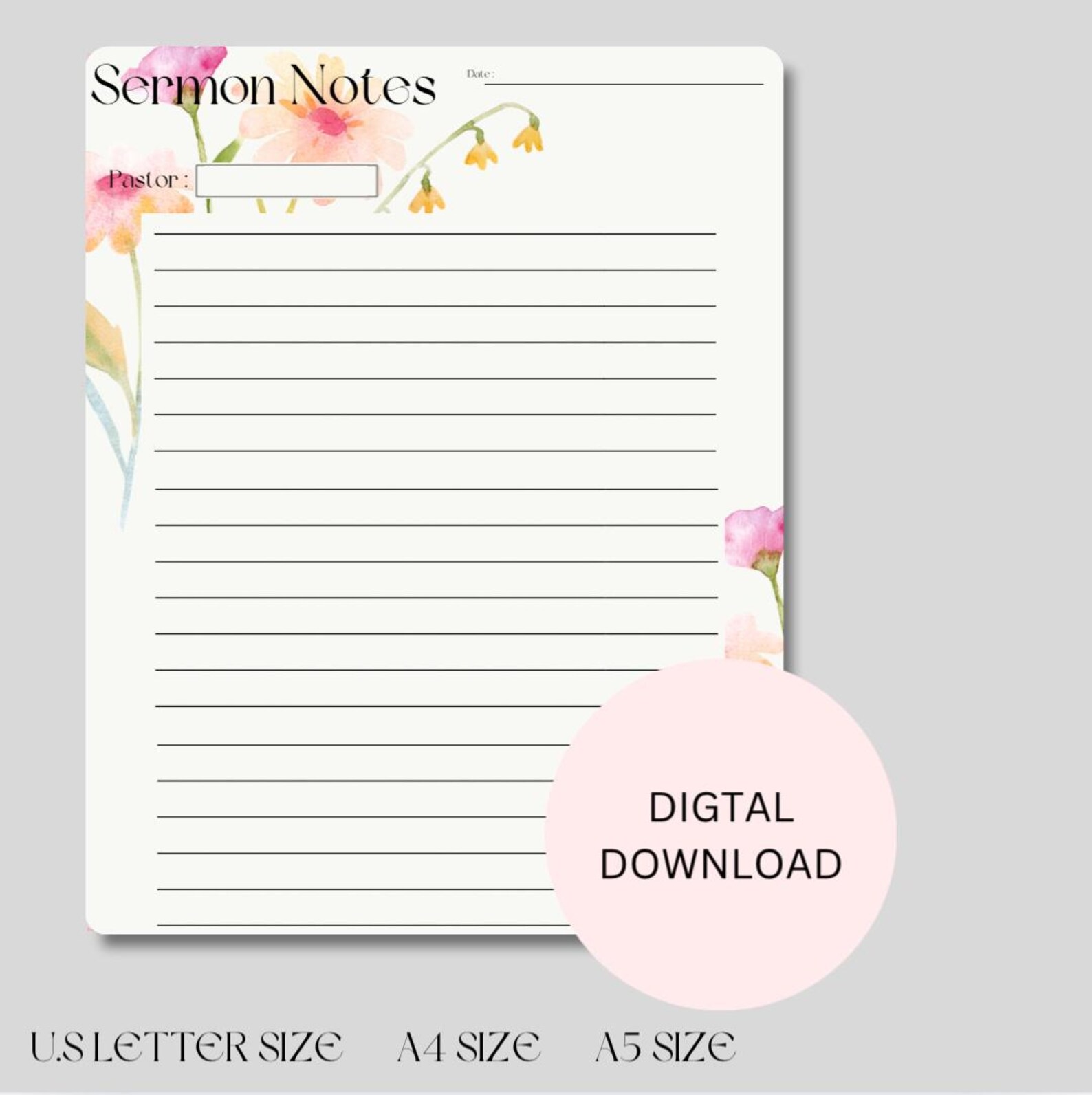Sermon Notes Printable PDF | Editable Church Notes Template | Faith ...