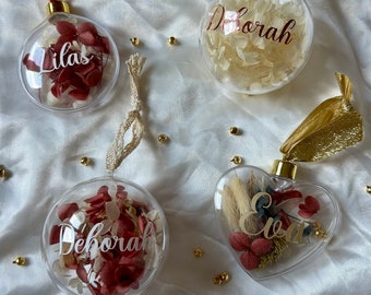 Boule de Noël , personnalisée , mon premier Noël , idée cadeau , décoration , boule plate, ronde , cœur , prénom