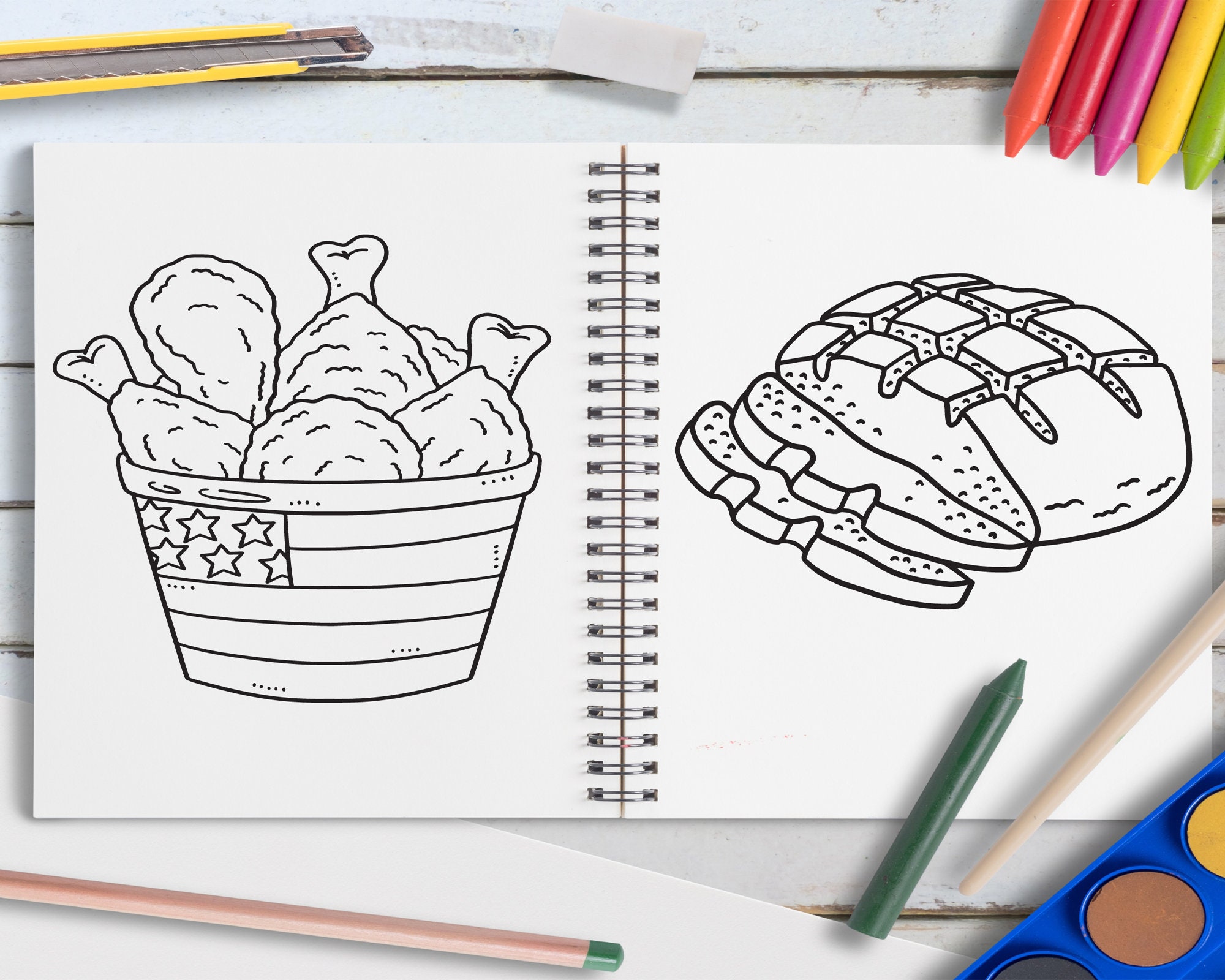 5 Pages Food Colouring Book, Art for Kids, Digital Download, Teens