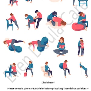 Labor Positions – Printable Single Page Handout – Childbirth Education Tool - For OB Midwife Nurse Doula