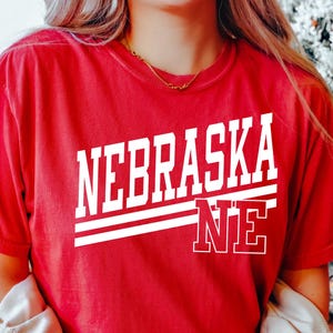 Nebraska NE T-Shirt Red College Game Day Shirt Comfort Colors State Pride Tee Gift for Him or Her Huskers Fan Shirt Football Spirit Wear