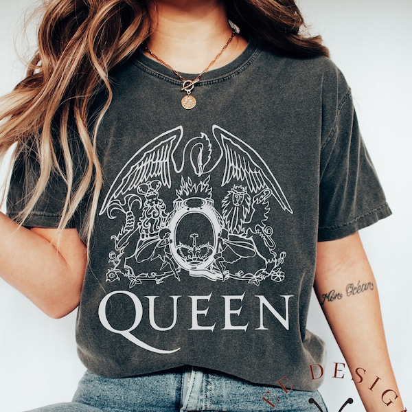 Comfort Colors Freddie Mercury Queen Band Shirt, Festival Clothing Rock Band T-Shirt, 80s Nostalgia Vintage Queen Tshirt CCQNWHT