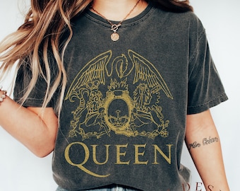 Comfort Colors Freddie Mercury Queen Band Shirt, Festival Clothing Rock Band T-Shirt, 80s Nostalgia Vintage Queen Tshirt CCQNGLD