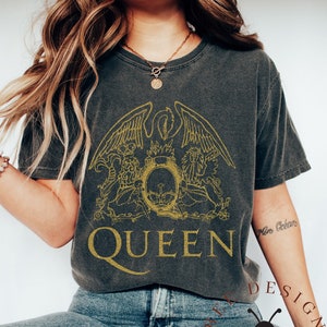 Comfort Colors Freddie Mercury Queen Band Shirt, Festival Clothing Rock Band T-Shirt, 80s Nostalgia Vintage Queen Tshirt CCQNGLD