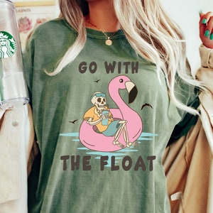 Go With The Float Skeleton Flamingo Shirt - Spooky Summer Comfort Colors Tee