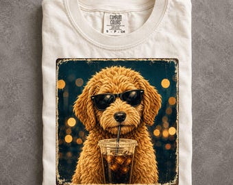 Comfort Colors Goldendoodle Gift Shirt, Dog Mom Dad Iced Coffee T-Shirt, Funny Pet Lover Present