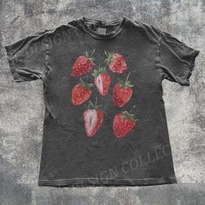 Vintage Faded Cute Strawberry Tee | Summer Berry Shirt | Strawberry Aesthetic T-shirt
