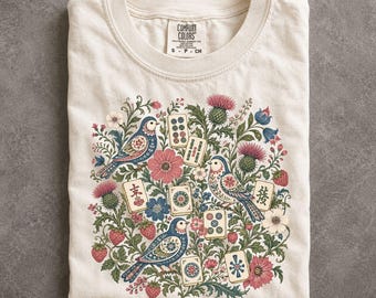 Floral Mahjong Comfort Colors Shirt Botanical Game Night Apparel Chinoiserie Tile Tee