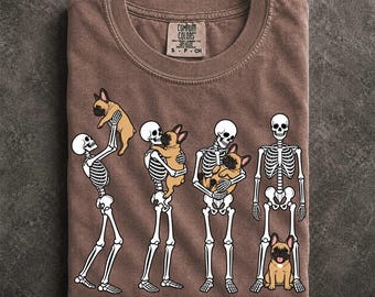 French Bulldog Skeleton Comfort Colors Shirt, Gothic Frenchie Dog Lover Gift