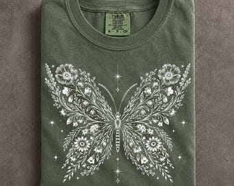 Wildflower Butterfly Silhouette Shirt Cottagecore Meadow Nature Aesthetic Floral Graphic Tee