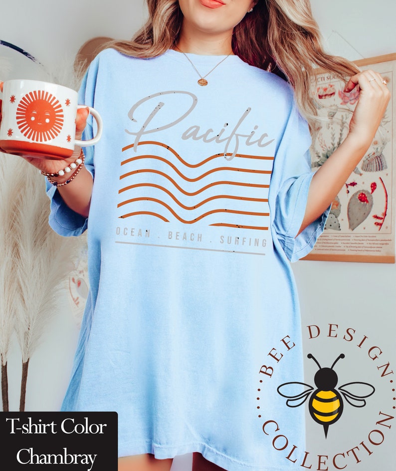 Pacific Ocean Retro Surf Shirt Comfort Colors Minimalist Wave Graphic Coastal Beach Tee bild 7
