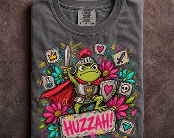 Comfort Colors Medieval Frog Knight Floral Cottagecore Whimsical Animal Illustration Graphic Shirt