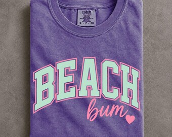 Comfort Colors Beach Bum Shirt Preppy Varsity Letter Summer Vacation Tee Coastal Lifestyle Top