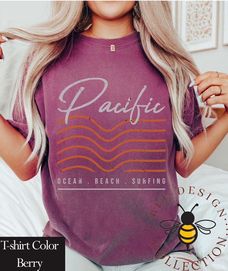 Pacific Ocean Retro Surf Shirt Comfort Colors Minimalist Wave Graphic Coastal Beach Tee bild 5