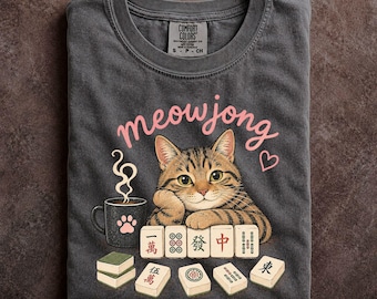 Meowjong Mahjong Cat Tile Comfort Colors Shirt Social Game Night Apparel