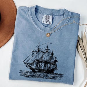 Comfort Colors Sailing Shirt with Vintage Ship Design - Nautical Graphic Tee, Gift for Sailors and Sea Lovers