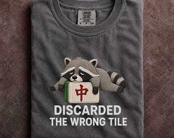 Faux Embroidery Mahjong Raccoon Comfort Colors Shirt Trash Panda Game Night Graphic Tee Humorous Apparel