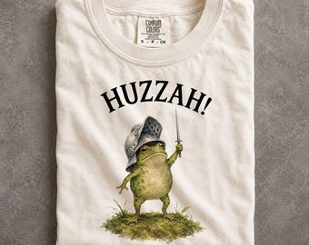 Medieval Frog Knight Huzzah Renaissance Faire Shirt Comfort Colors Fantasy Warrior Graphic Tee