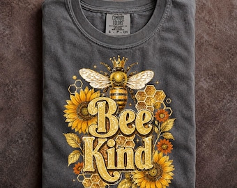 Comfort Colors Bee Kind Shirt Retro Sunflower Queen Bee Graphic Tee Nature Lover Gift