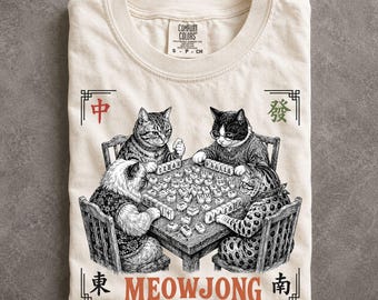 Meowjong Comfort Colors Shirt, Mahjong Player Game Night Board Game Lover Gift Tee