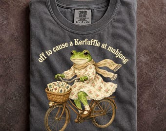 Kerfuffle Mahjong Shirt Funny Frog Bicycle Graphic Tee Humorous Game Apparel