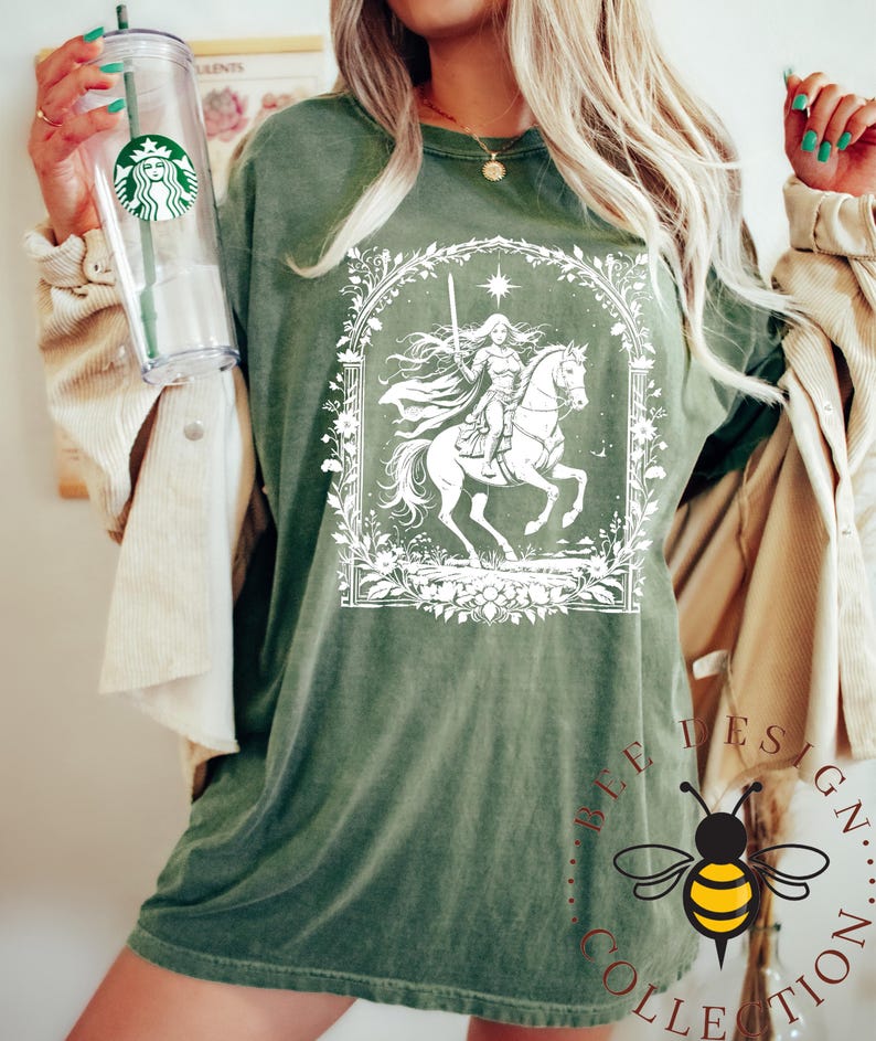 Comfort Colors Knightcore - Female Knight - Warrior Maiden - Horse and Rider - Renaissance - Medieval - Fantasy Shirt image 3