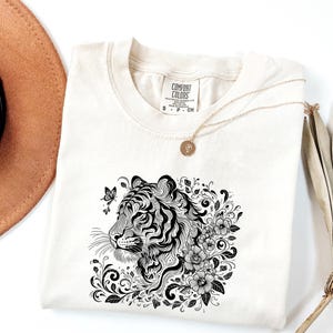 Floral Tiger Graphic Tee - Comfort Colors Artistic Jungle Shirt