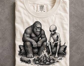 Funny Bigfoot Alien Campfire Shirt Sasquatch UFO Camping Humor Tee