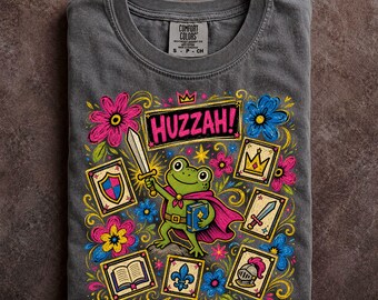 Comfort Colors Huzzah Frog Knight Shirt Medieval Renaissance Faire Fantasy Festival Apparel