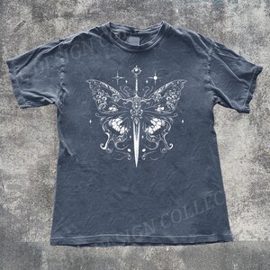 Vintage Faded Castlecore Medieval Knight T-Shirt | Armor & Moth Wings Design T-shirt