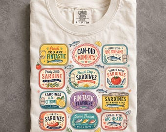 Vintage Sardine Label Shirt Retro Illustration Graphic Comfort Colors Tee